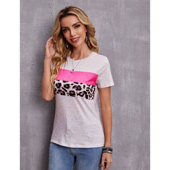 NWT Pink & Gray Leopard Print Tee - Picture 3 of 3